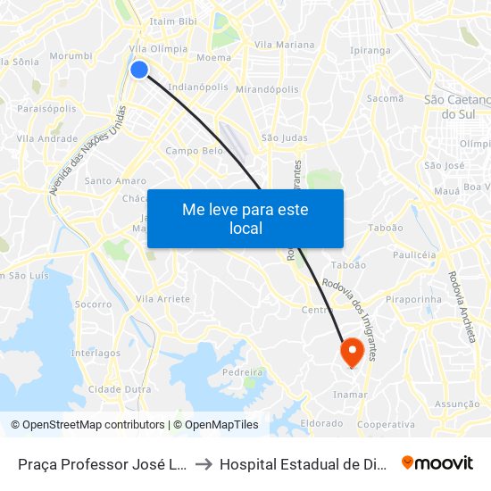 Praça Professor José Lannes to Hospital Estadual de Diadema map