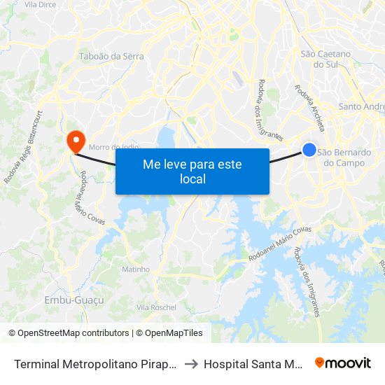 Terminal Metropolitano Piraporinha to Hospital Santa Mônica map