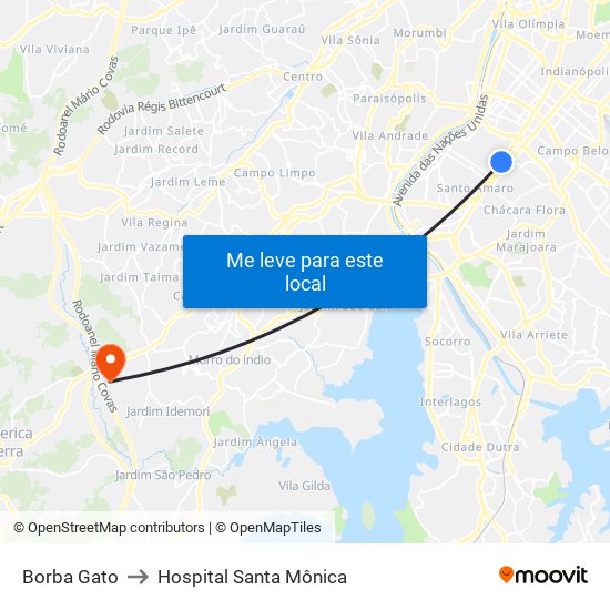 Borba Gato to Hospital Santa Mônica map