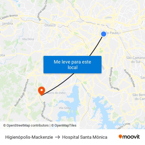 Higienópolis-Mackenzie to Hospital Santa Mônica map