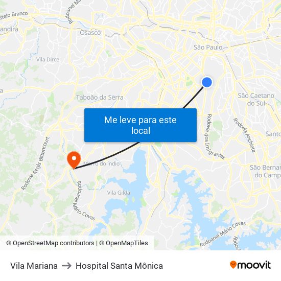 Vila Mariana to Hospital Santa Mônica map