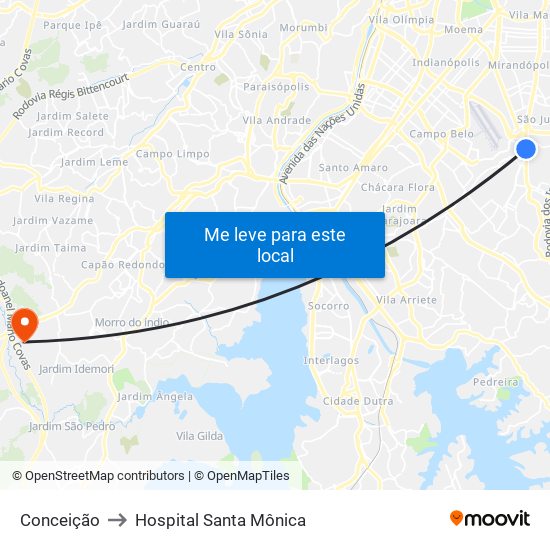 Conceição to Hospital Santa Mônica map