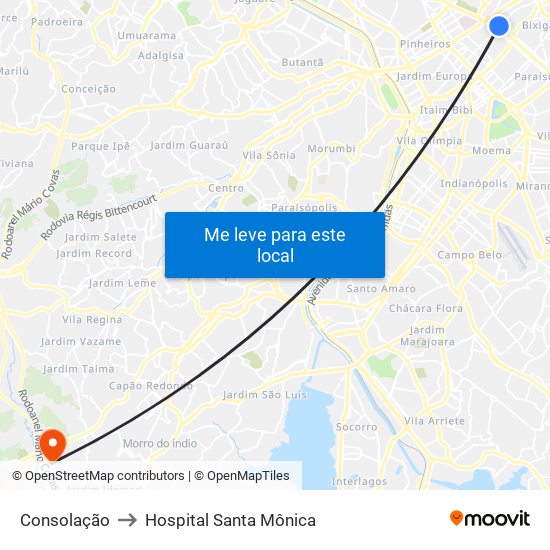 Consolação to Hospital Santa Mônica map