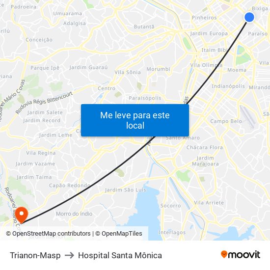 Trianon-Masp to Hospital Santa Mônica map