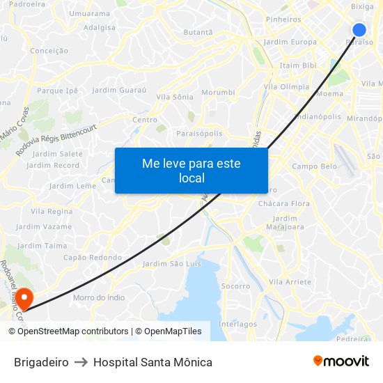 Brigadeiro to Hospital Santa Mônica map