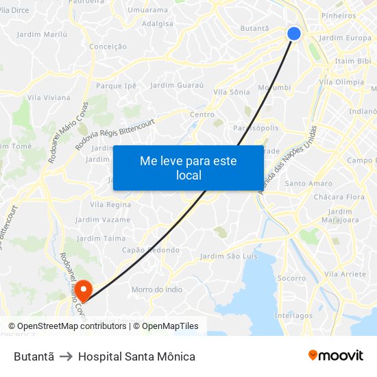 Butantã to Hospital Santa Mônica map