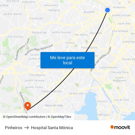 Pinheiros to Hospital Santa Mônica map