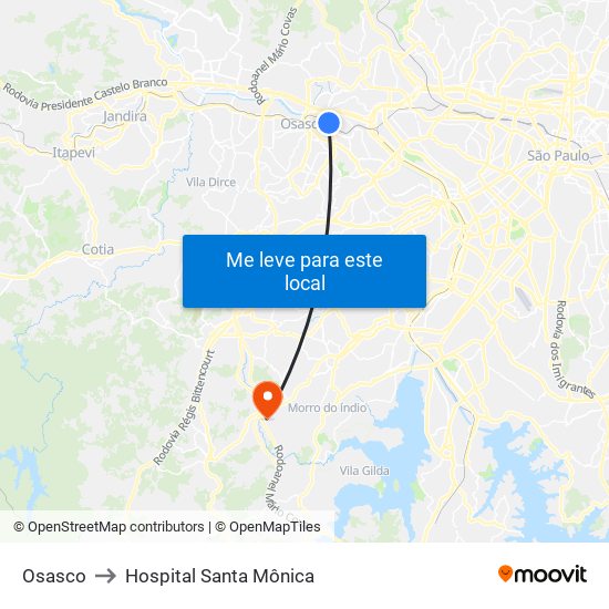 Osasco to Hospital Santa Mônica map