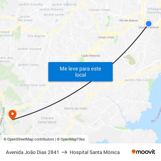 Avenida João Dias 2841 to Hospital Santa Mônica map