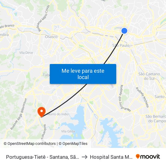 Portuguesa-Tietê - Santana, São Paulo to Hospital Santa Mônica map