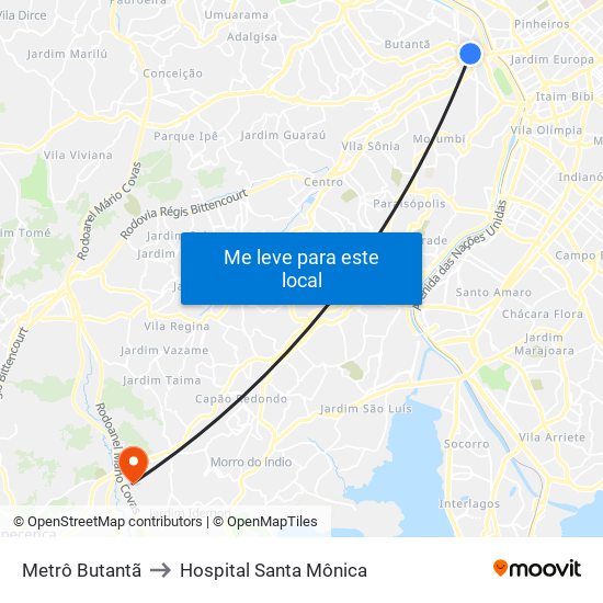 Metrô Butantã to Hospital Santa Mônica map