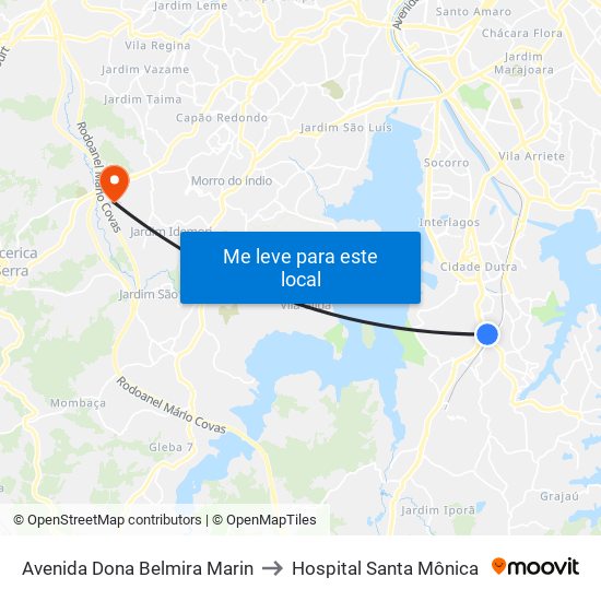 Avenida Dona Belmira Marin to Hospital Santa Mônica map