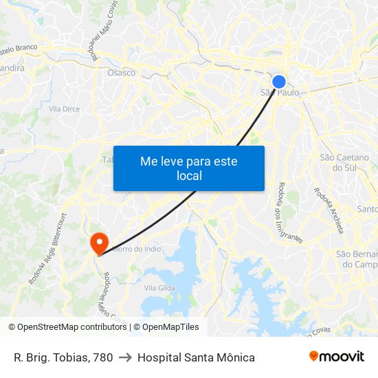 R. Brig. Tobias, 780 to Hospital Santa Mônica map