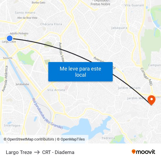 Largo Treze to CRT - Diadema map