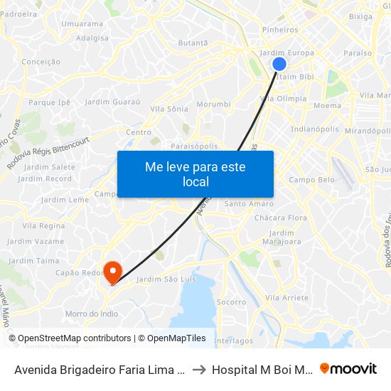 Avenida Brigadeiro Faria Lima 2528 to Hospital M Boi Mirim map