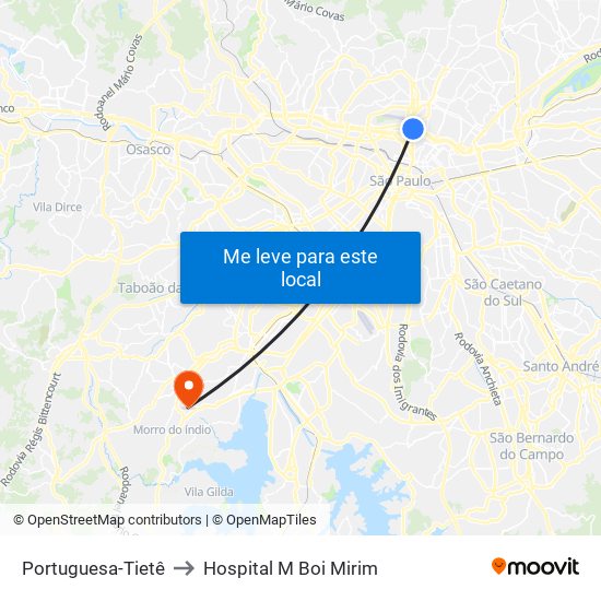 Portuguesa-Tietê to Hospital M Boi Mirim map