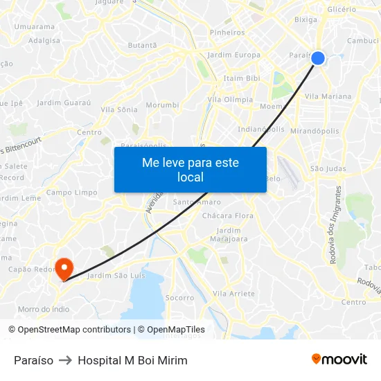 Paraíso to Hospital M Boi Mirim map