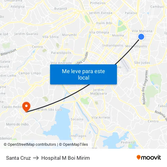 Santa Cruz to Hospital M Boi Mirim map