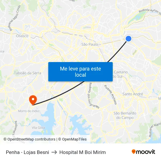 Penha - Lojas Besni to Hospital M Boi Mirim map