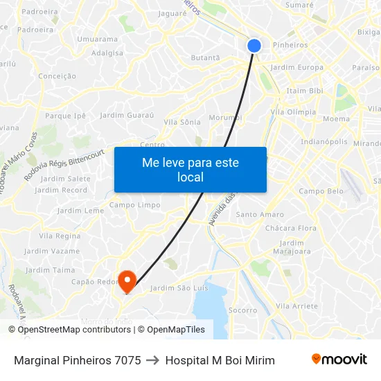 Marginal Pinheiros 7075 to Hospital M Boi Mirim map