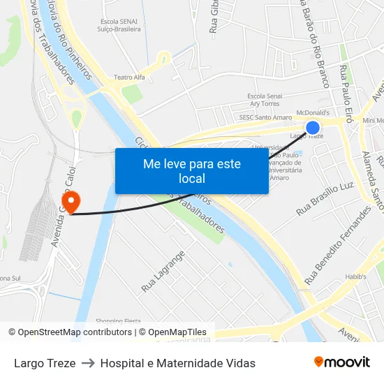 Largo Treze to Hospital e Maternidade Vidas map