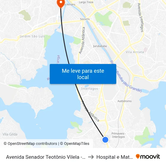 Avenida Senador Teotônio Vilela - Parada Rodrigues Vilares C/B to Hospital e Maternidade Vidas map