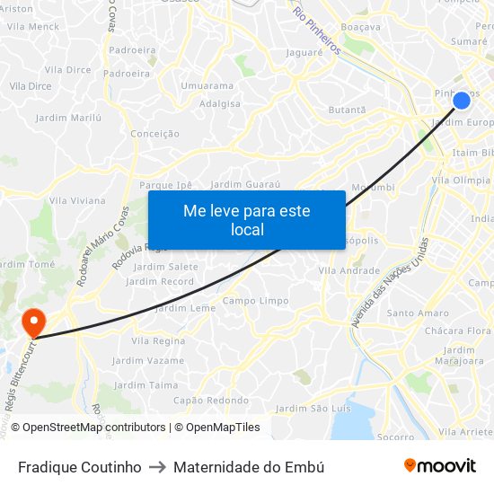 Fradique Coutinho to Maternidade do Embú map