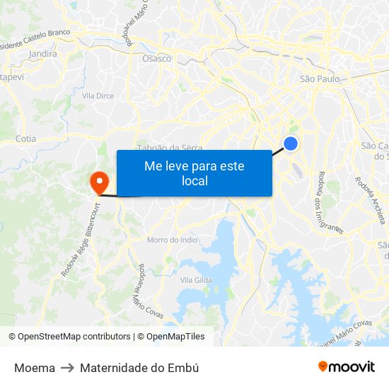 Moema to Maternidade do Embú map