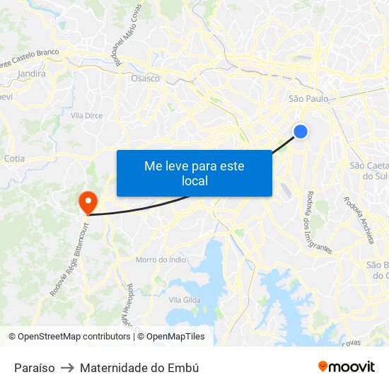 Paraíso to Maternidade do Embú map