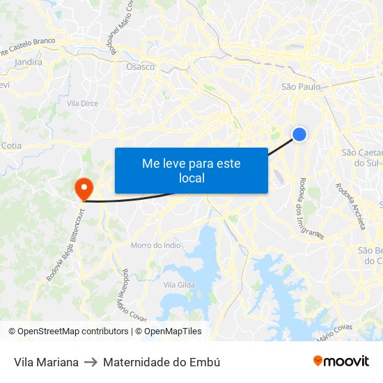 Vila Mariana to Maternidade do Embú map