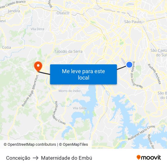 Conceição to Maternidade do Embú map