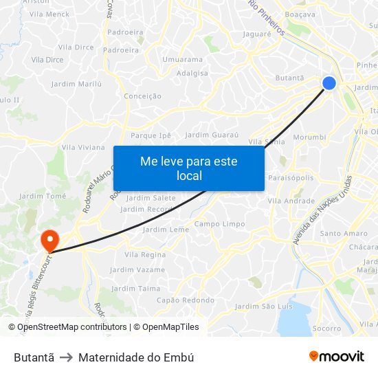 Butantã to Maternidade do Embú map