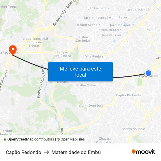 Capão Redondo to Maternidade do Embú map