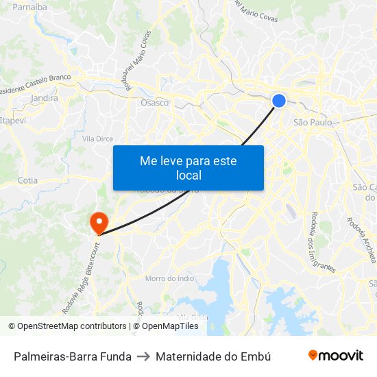 Palmeiras-Barra Funda to Maternidade do Embú map