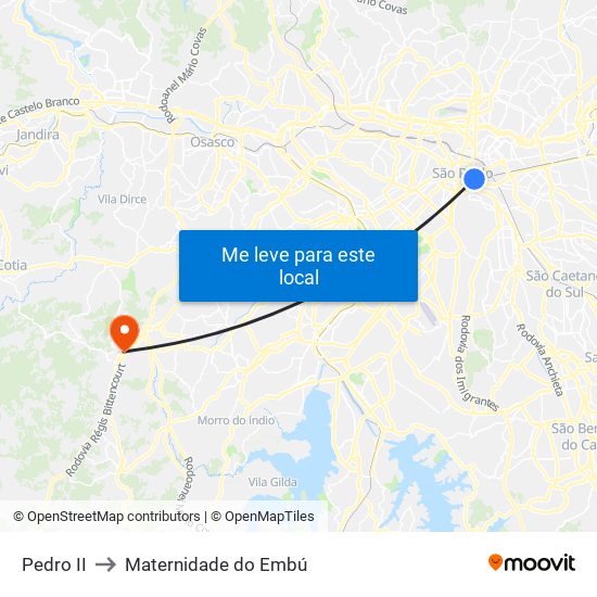 Pedro II to Maternidade do Embú map