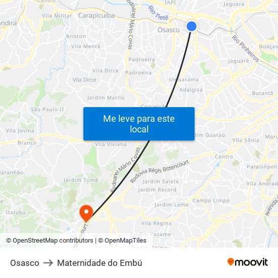 Osasco to Maternidade do Embú map