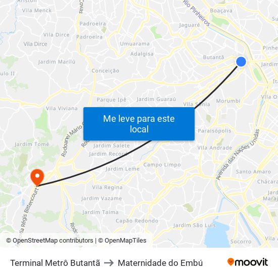 Terminal Metrô Butantã to Maternidade do Embú map