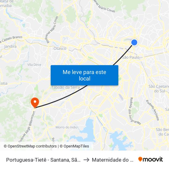 Portuguesa-Tietê - Santana, São Paulo to Maternidade do Embú map