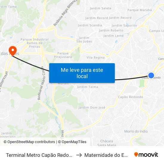 Terminal Metro Capão Redondo to Maternidade do Embú map