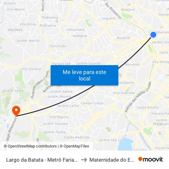 Largo da Batata - Metrô Faria Lima to Maternidade do Embú map