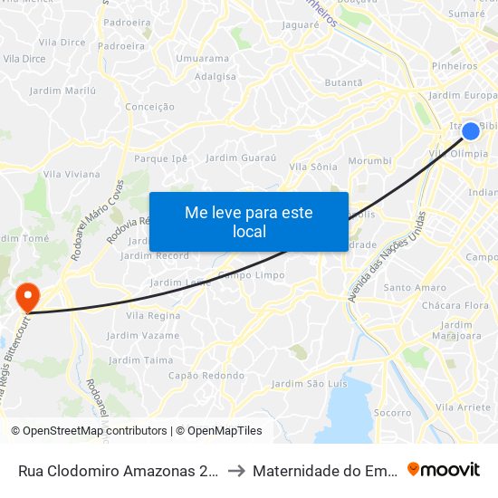 Rua Clodomiro Amazonas 221 to Maternidade do Embú map