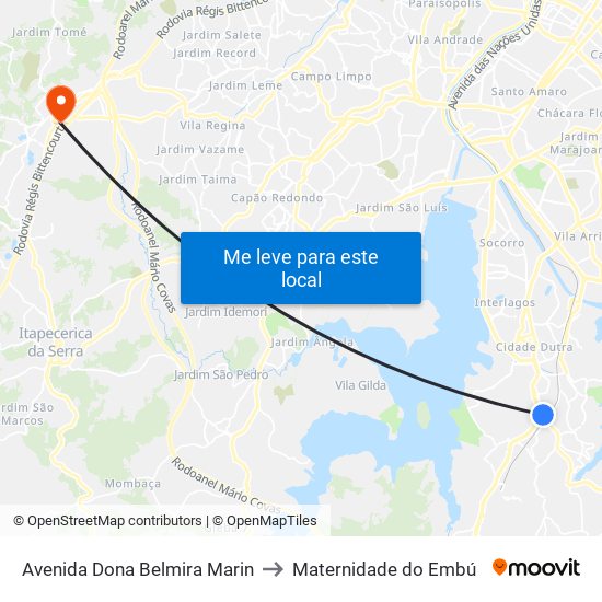 Avenida Dona Belmira Marin to Maternidade do Embú map