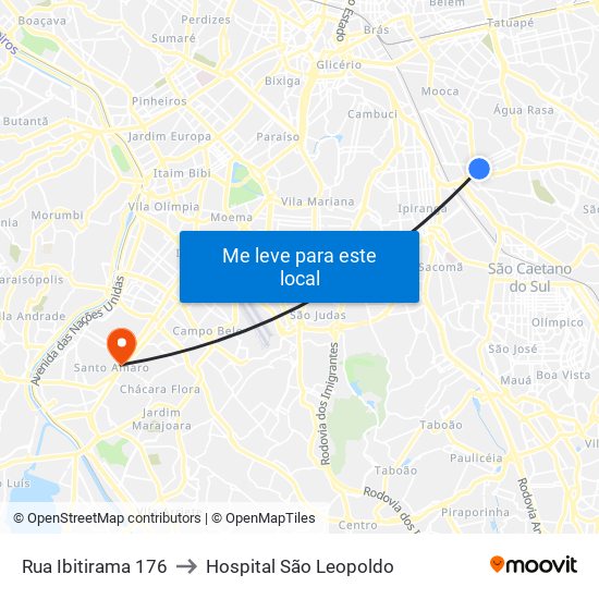 Rua Ibitirama 176 to Hospital São Leopoldo map