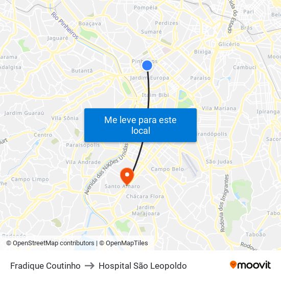 Fradique Coutinho to Hospital São Leopoldo map