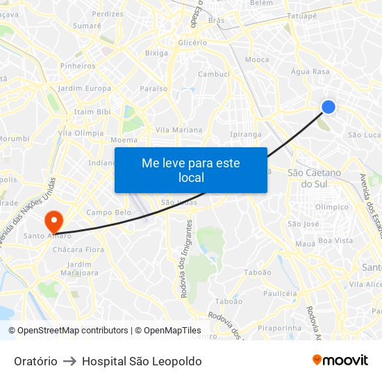 Oratório to Hospital São Leopoldo map