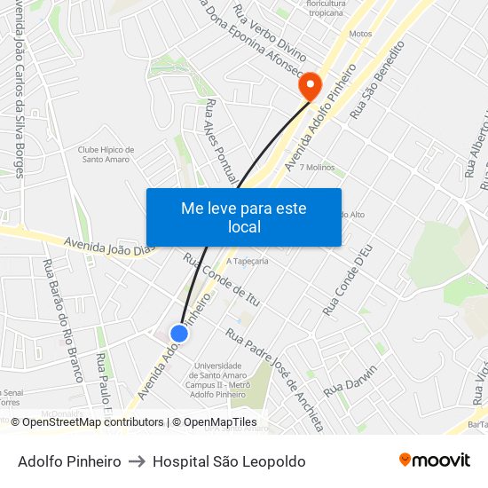 Adolfo Pinheiro to Hospital São Leopoldo map