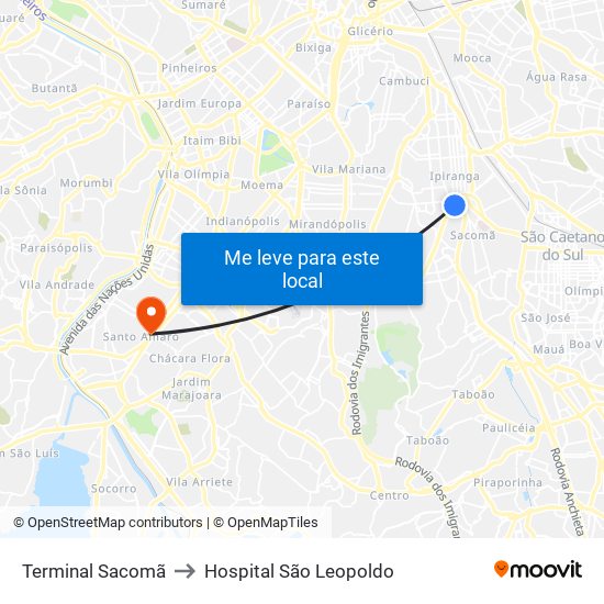 Terminal Sacomã to Hospital São Leopoldo map