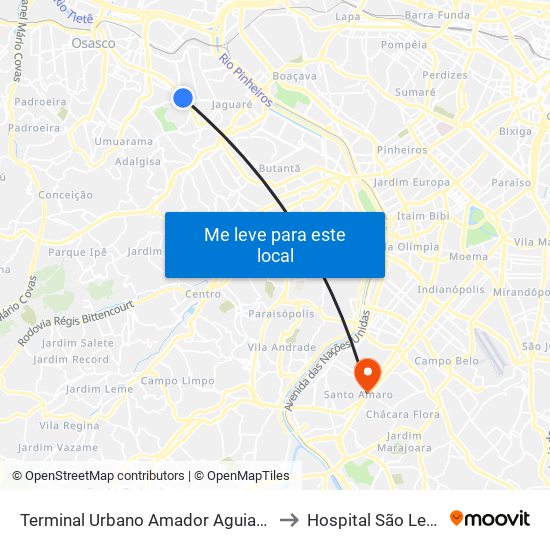 Terminal Urbano Amador Aguiar (Vila Yara) to Hospital São Leopoldo map