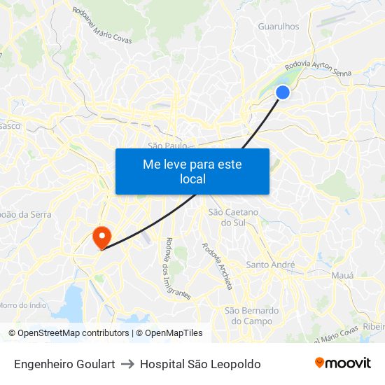 Engenheiro Goulart to Hospital São Leopoldo map