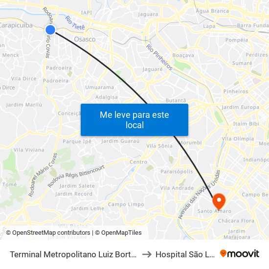 Terminal Metropolitano Luiz Bortolosso / Km 21 to Hospital São Leopoldo map